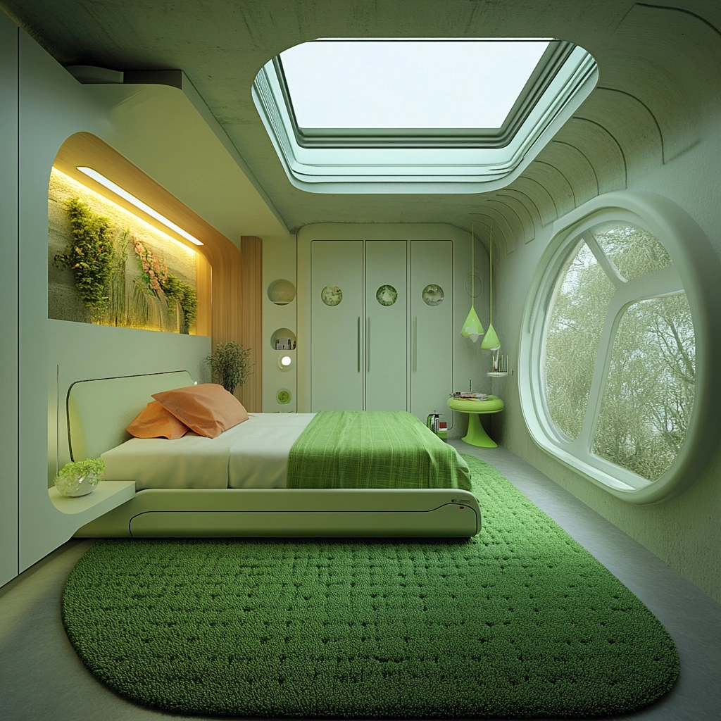green rug bedroom aesthetic 57