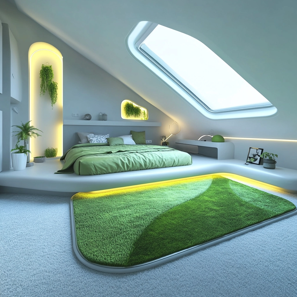 green rug bedroom aesthetic 58