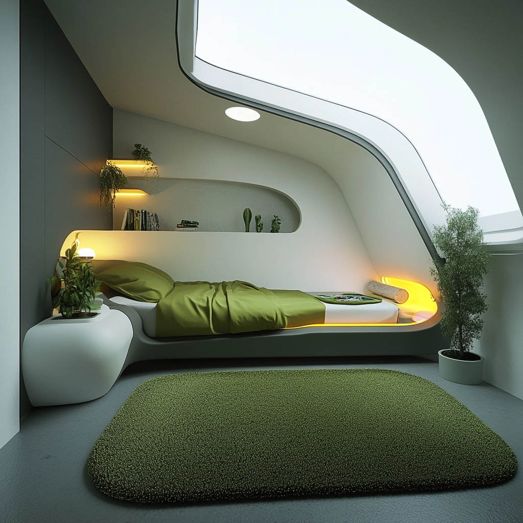 green rug bedroom aesthetic 59