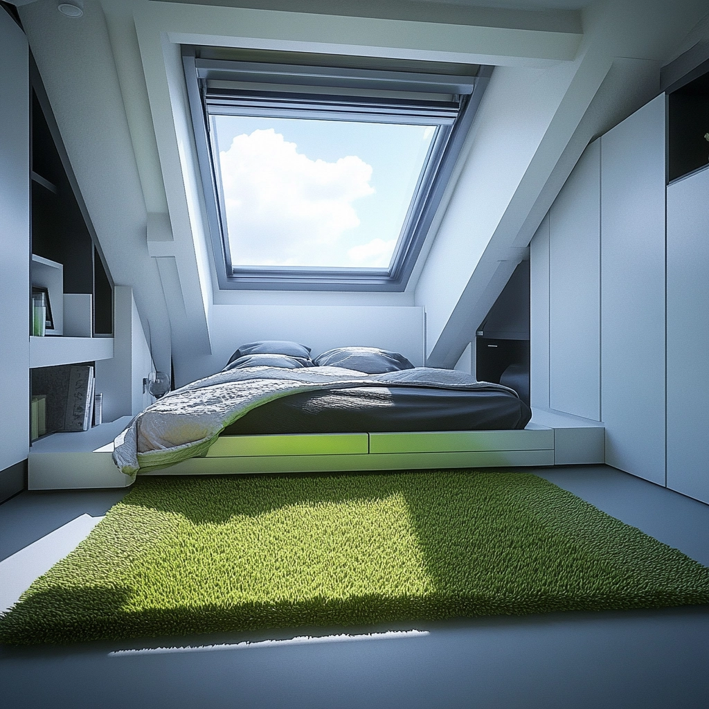 green rug bedroom aesthetic 60