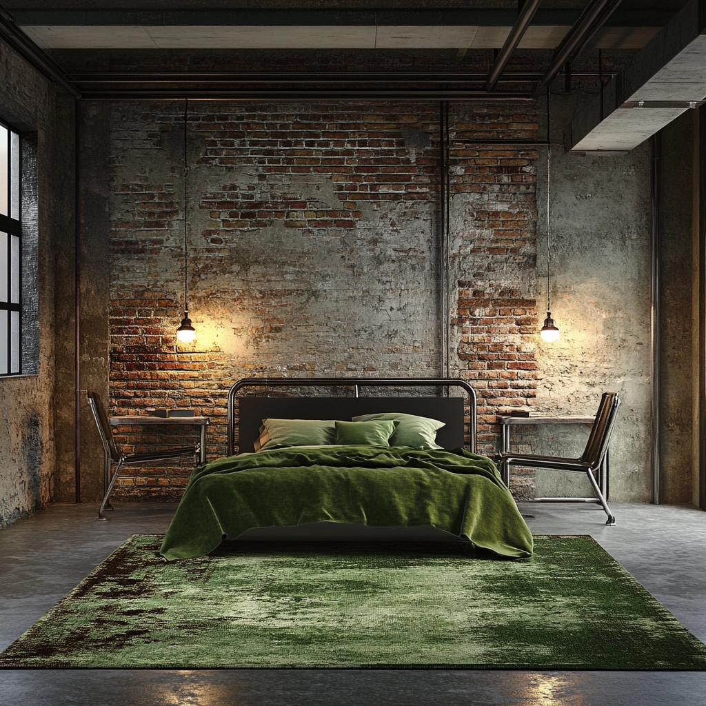 green rug bedroom aesthetic 61