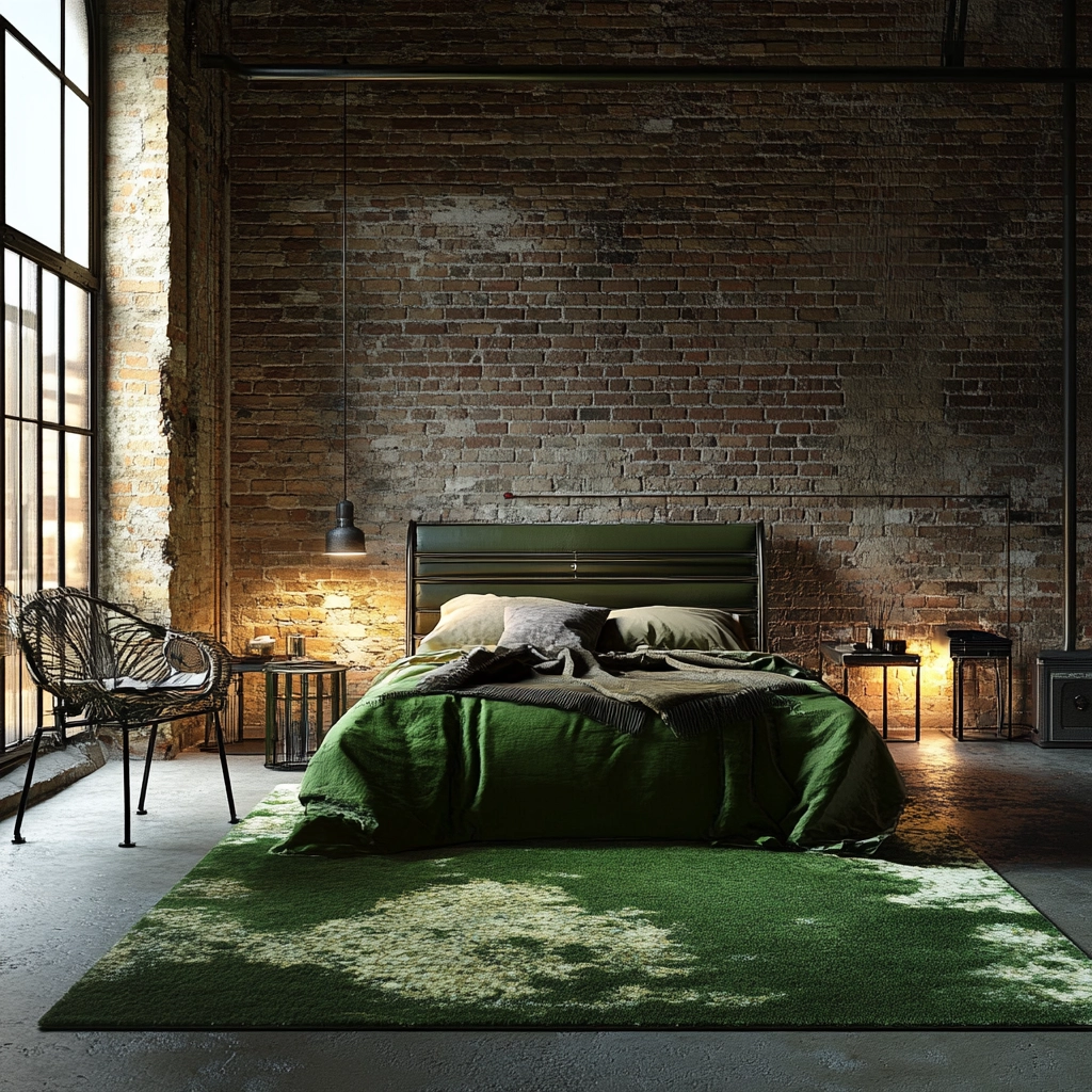 green rug bedroom aesthetic 62
