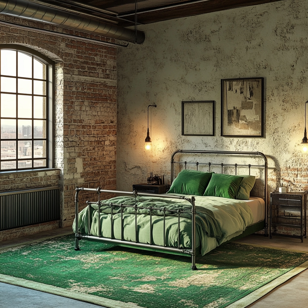 green rug bedroom aesthetic 63