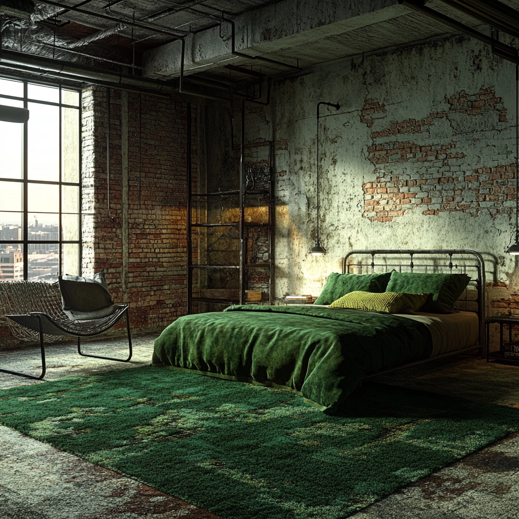 green rug bedroom aesthetic 64
