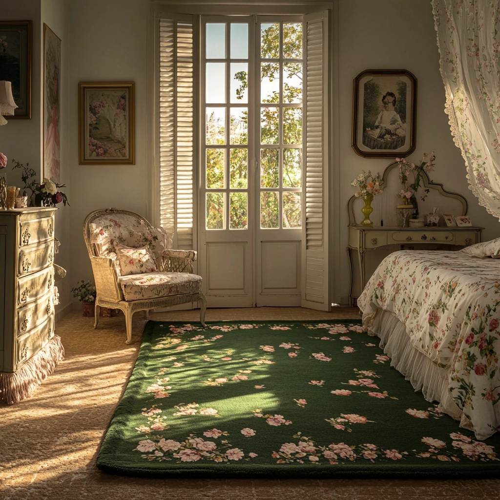 green rug bedroom aesthetic 65