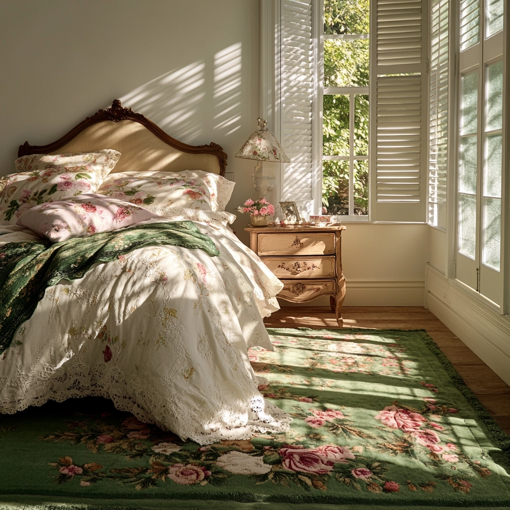 green rug bedroom aesthetic 67