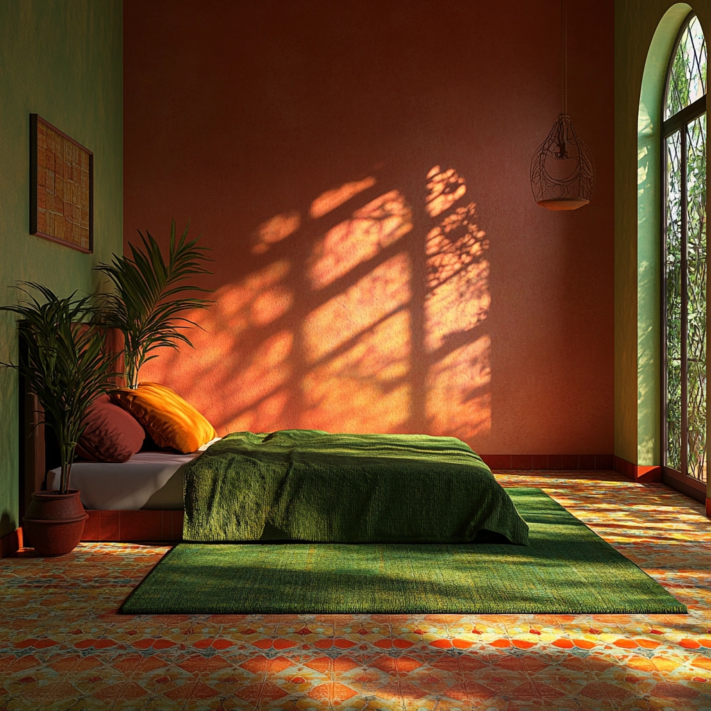 green rug bedroom aesthetic 69