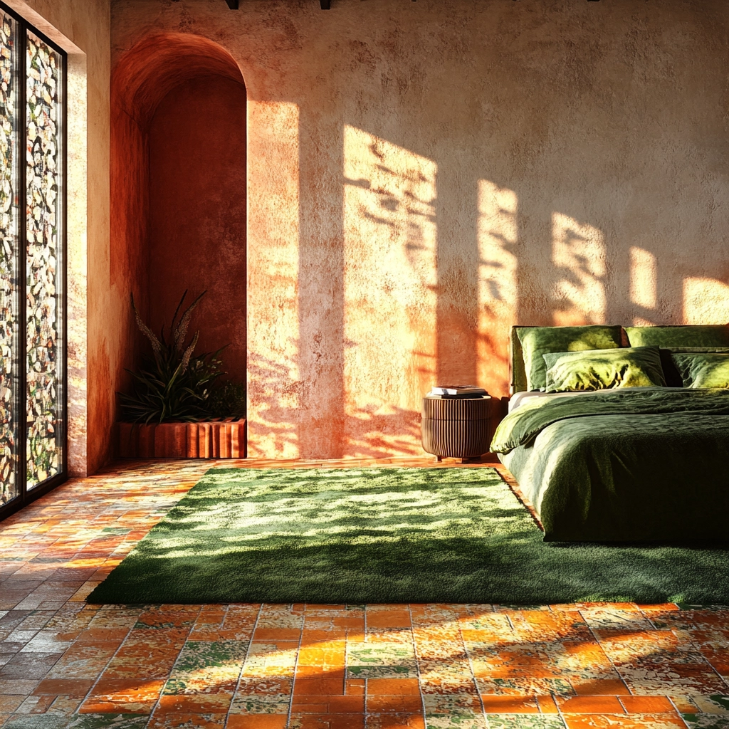 green rug bedroom aesthetic 71