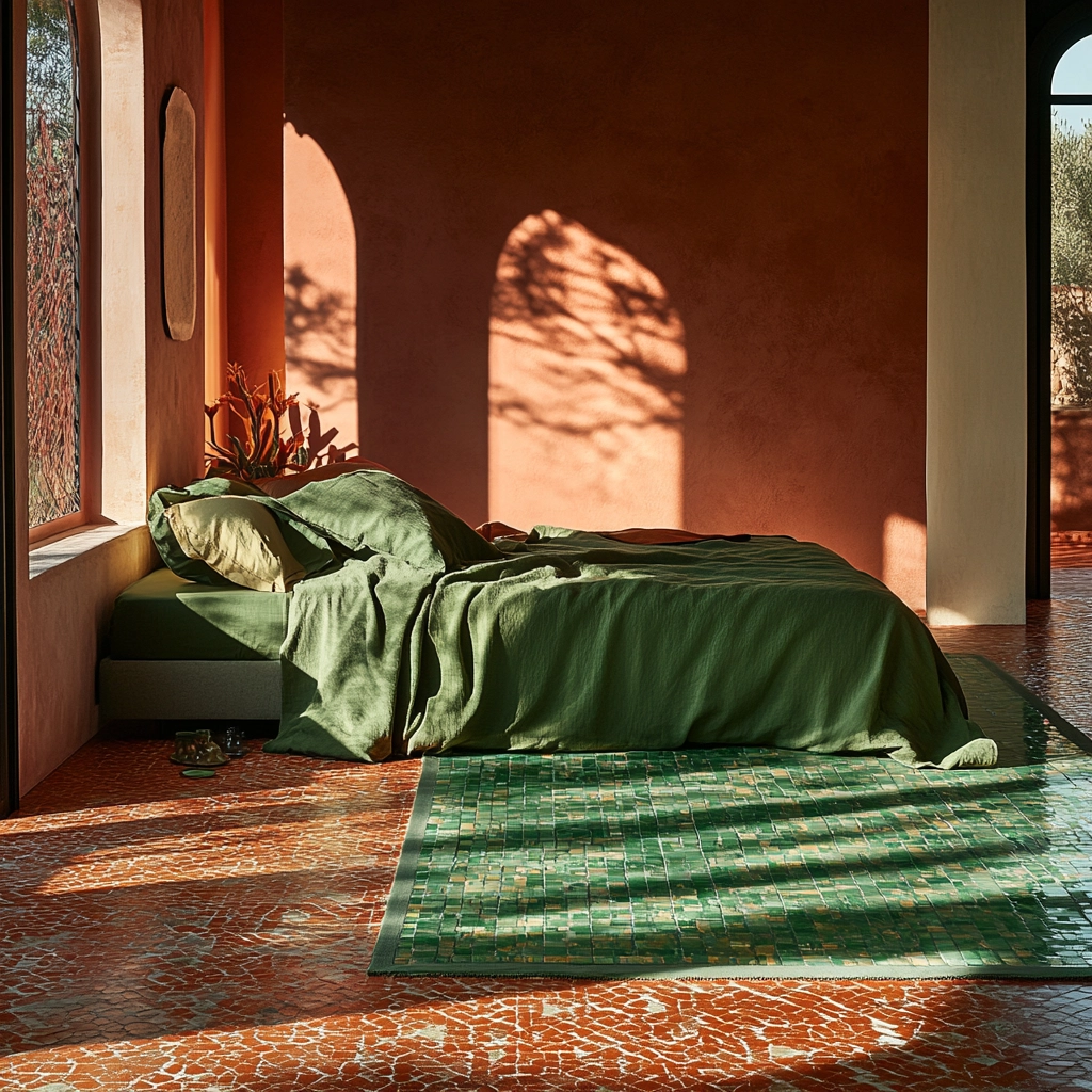 green rug bedroom aesthetic 72