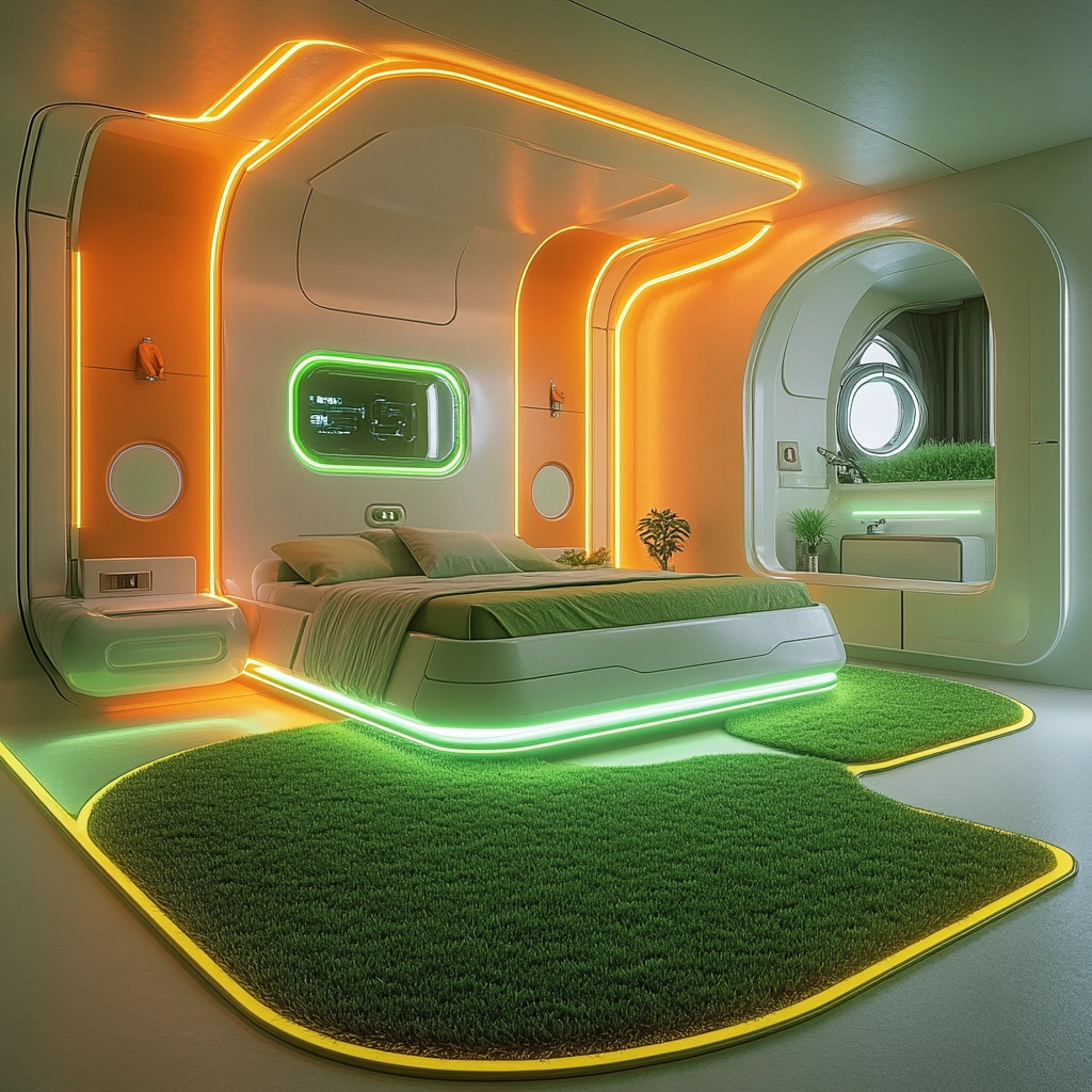 green rug bedroom aesthetic 73