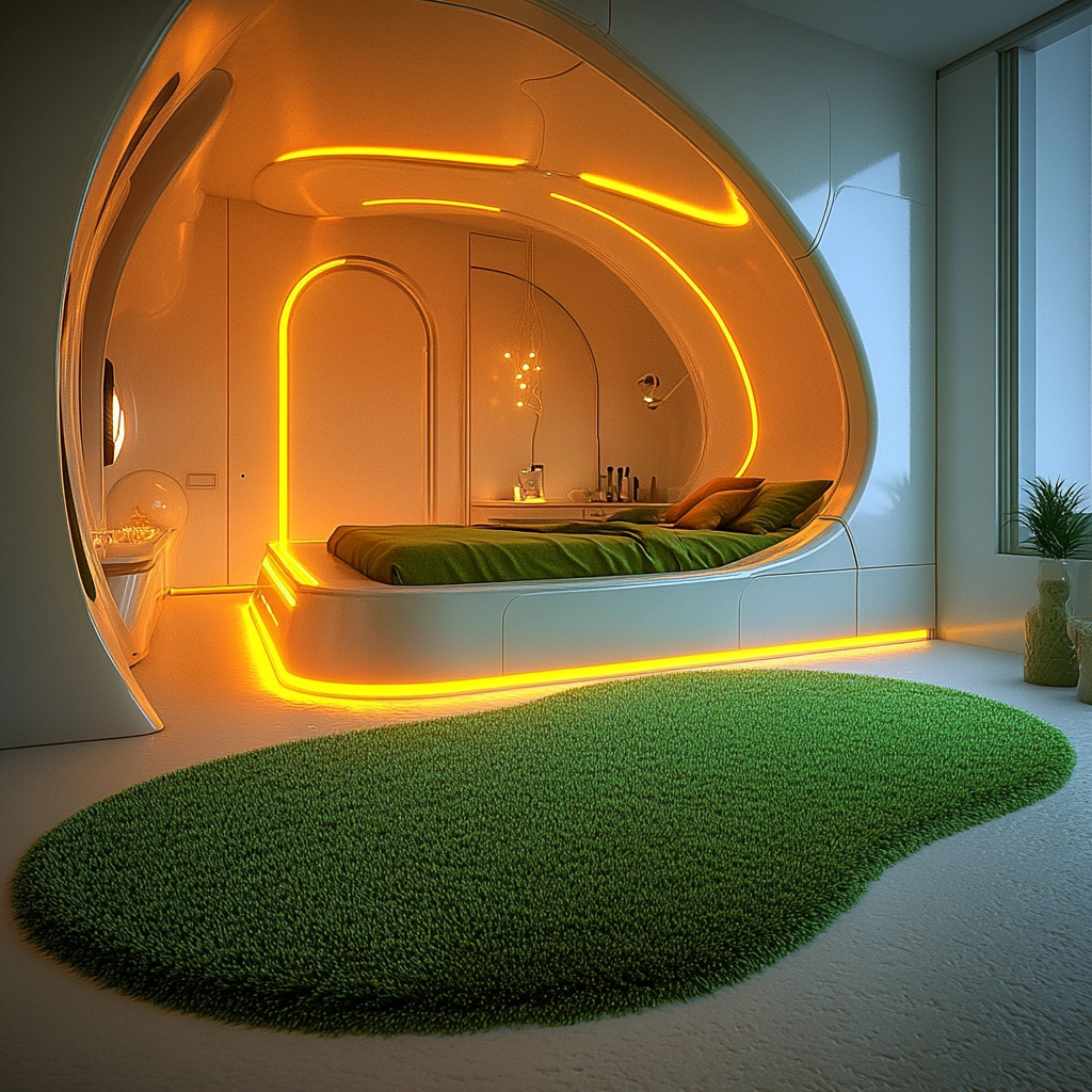 green rug bedroom aesthetic 74