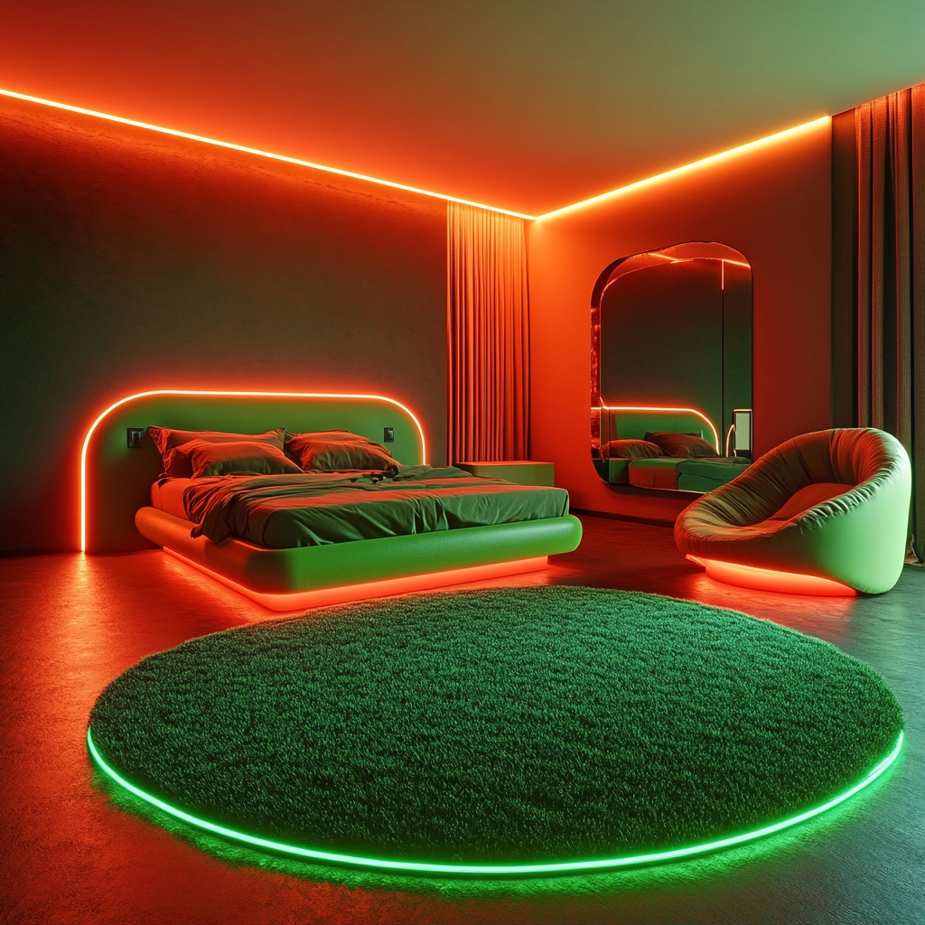 green rug bedroom aesthetic 75