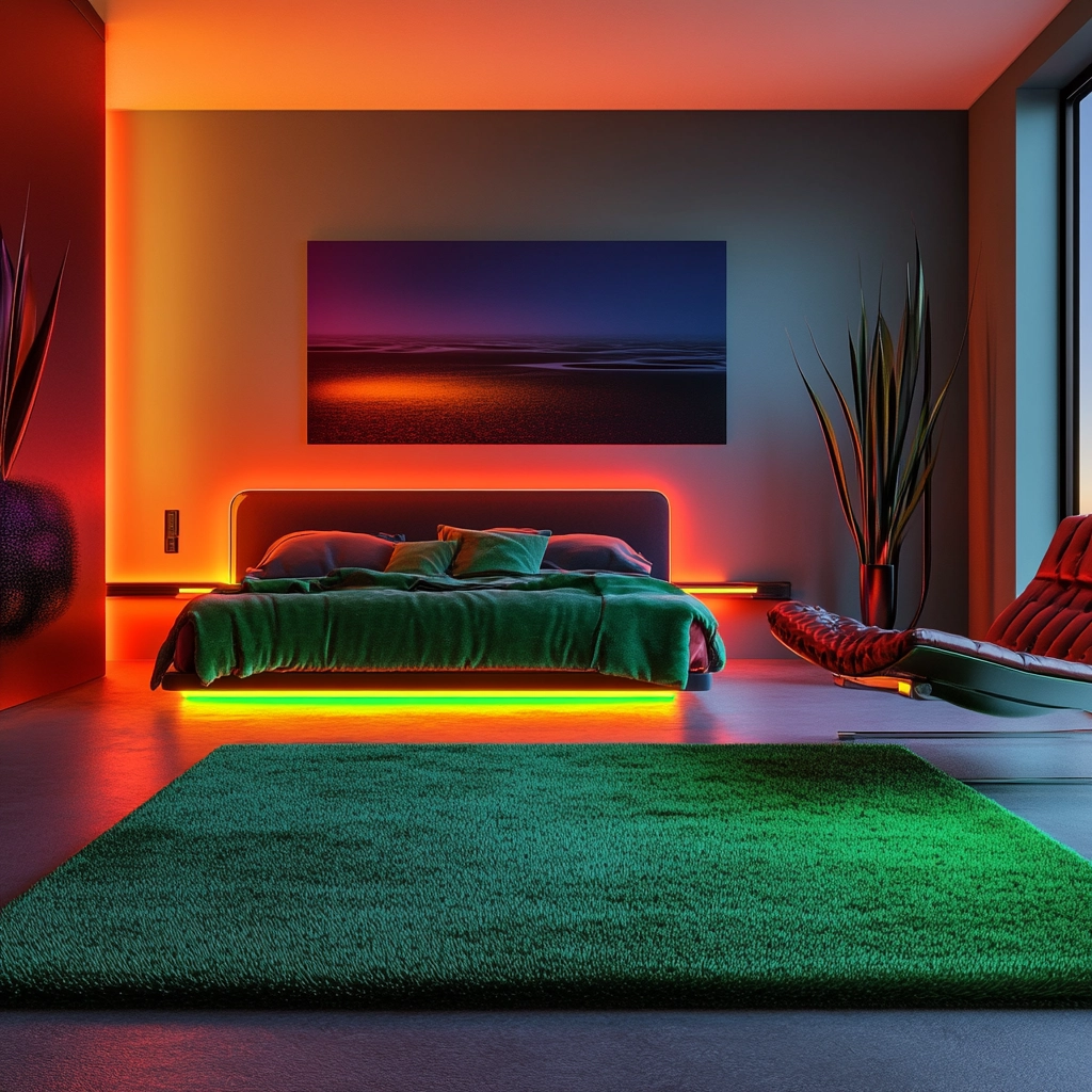 green rug bedroom aesthetic 76