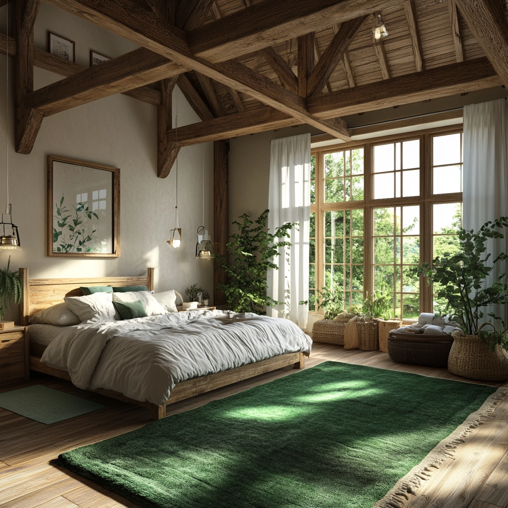 green rug bedroom aesthetic 78