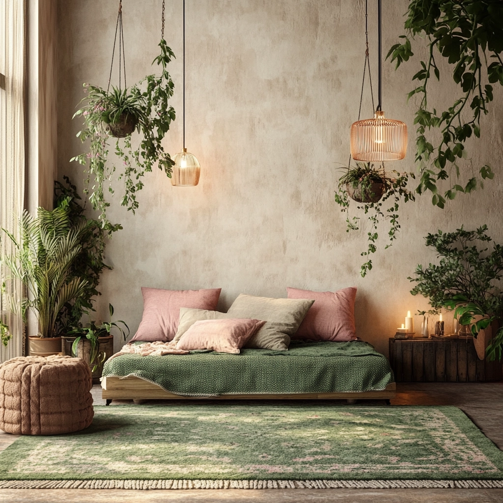 green rug bedroom aesthetic 8
