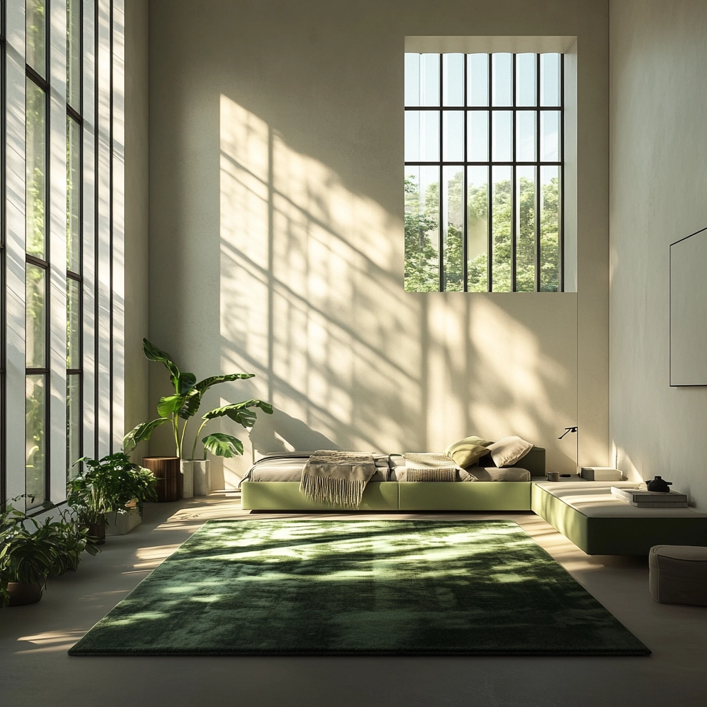 green rug bedroom aesthetic 9