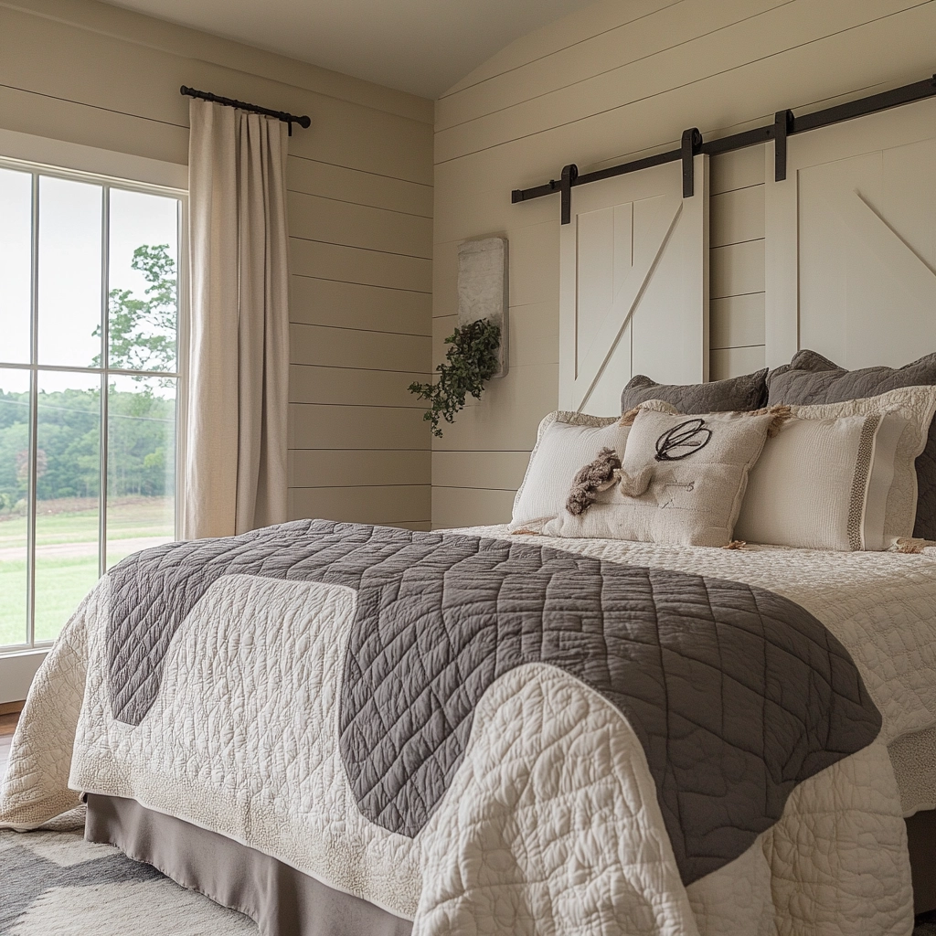 grey and beige bedroom 36