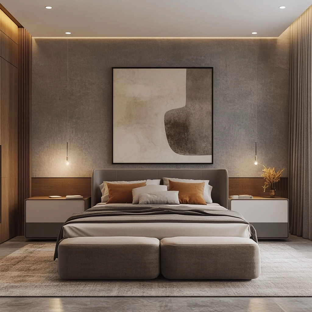grey and beige bedroom 55