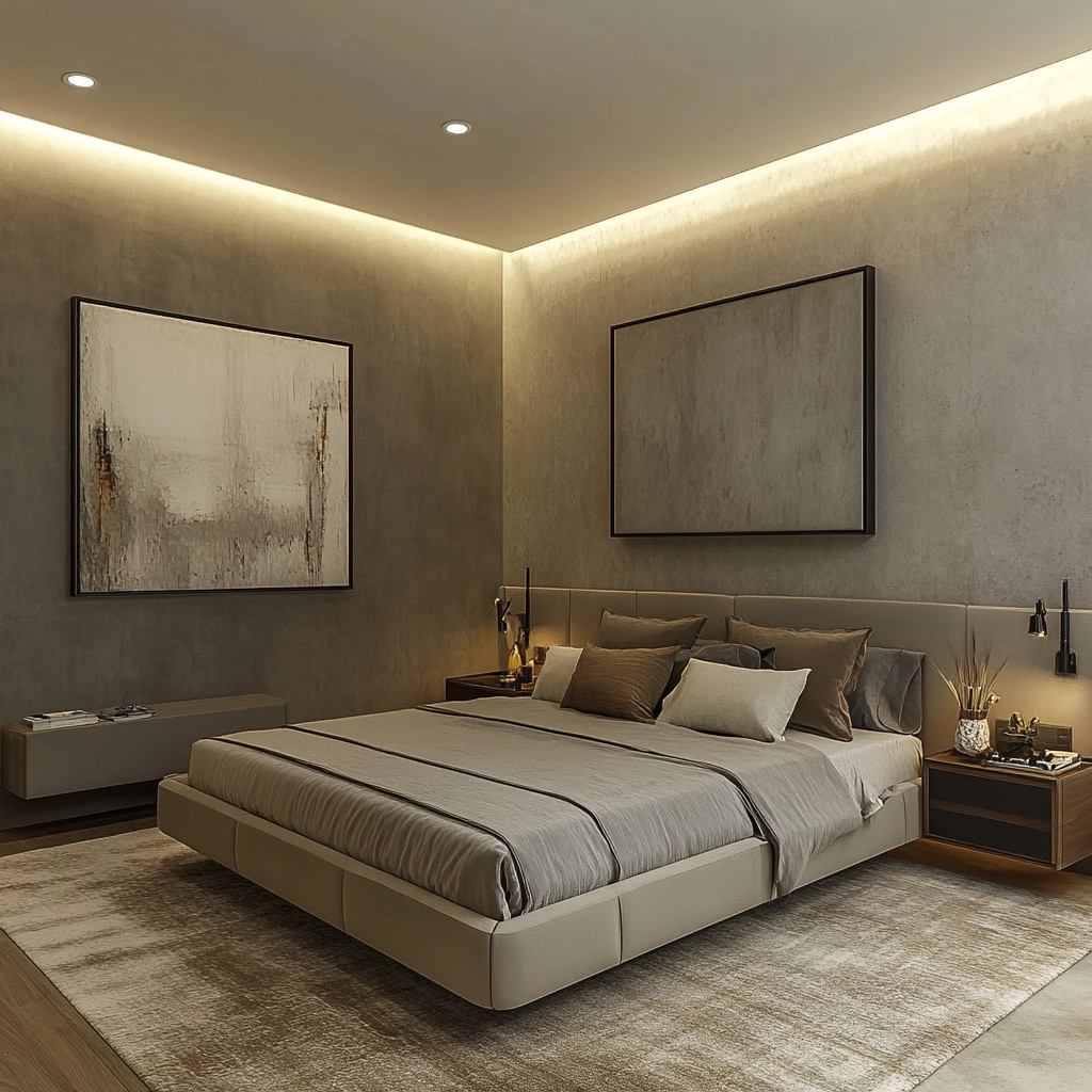 grey and beige bedroom 56