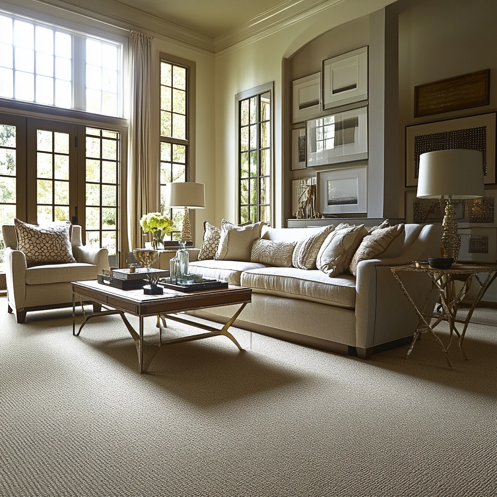 living room with carpet floors 52
