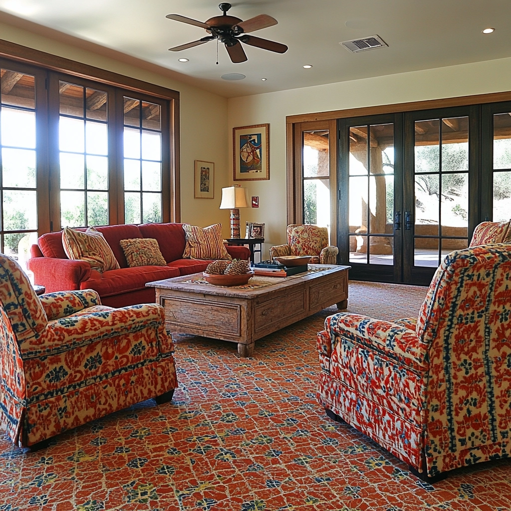 living room with carpet floors 58