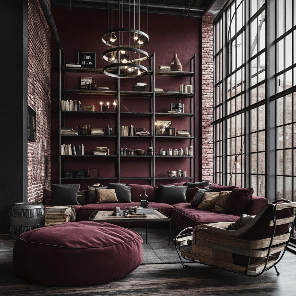 maroon carpet living room 11