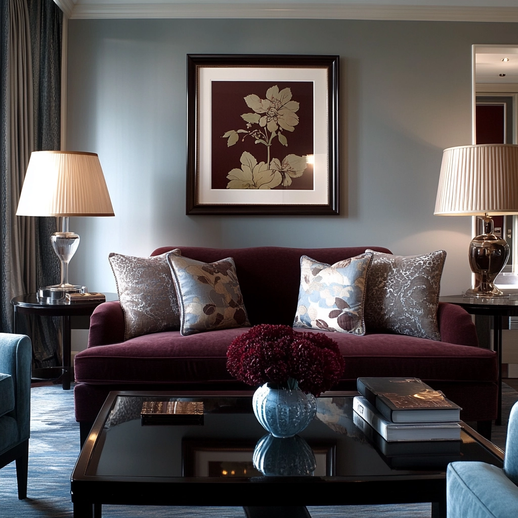 maroon carpet living room 41