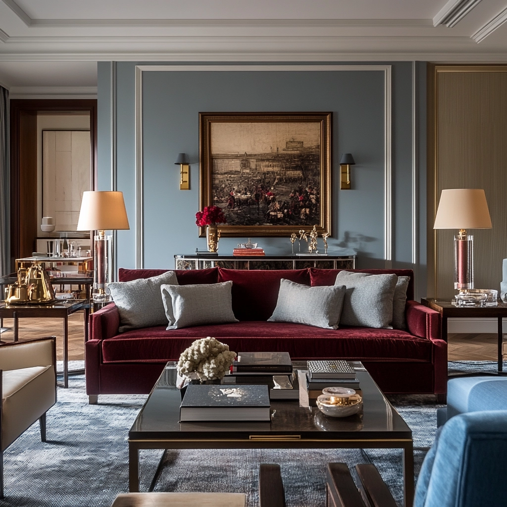 maroon carpet living room 43