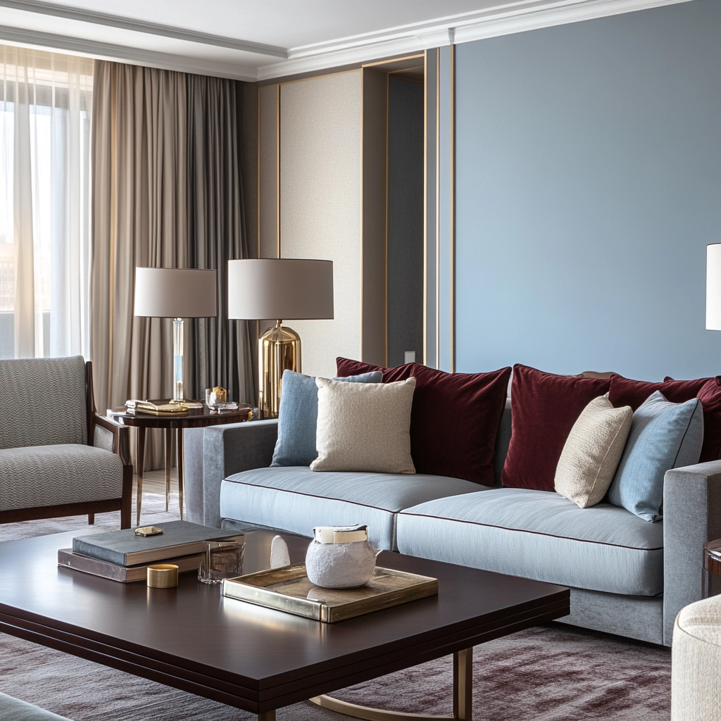 maroon carpet living room 44