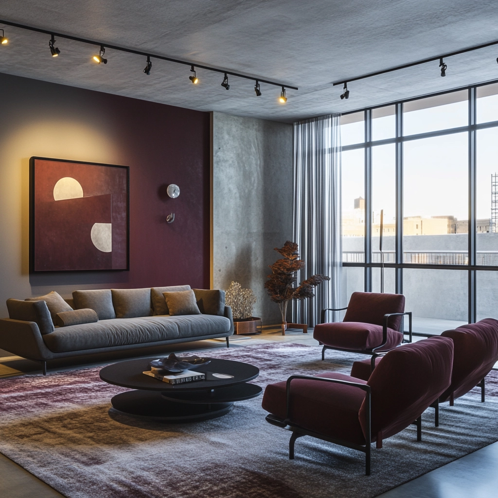 maroon carpet living room 57