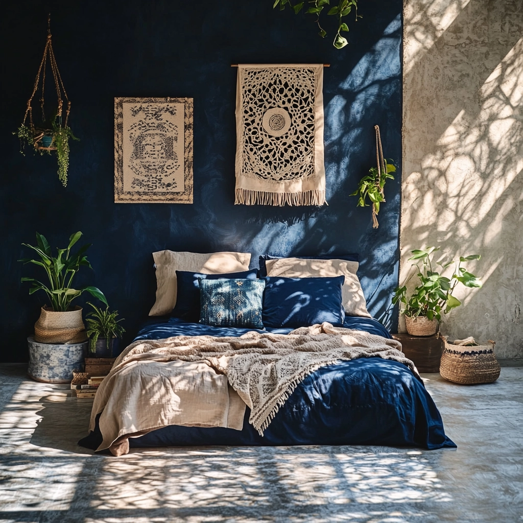 navy blue and beige bedroom 10