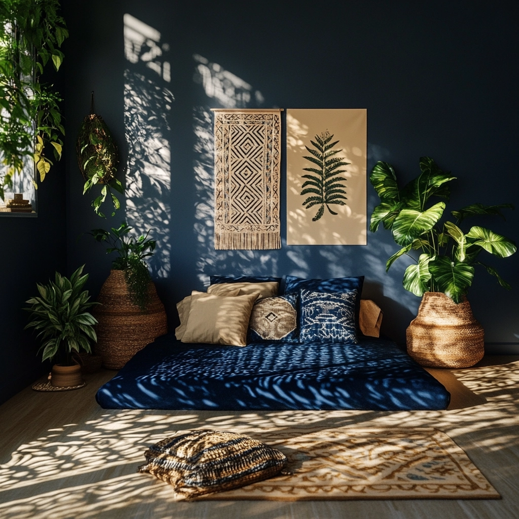 navy blue and beige bedroom 11