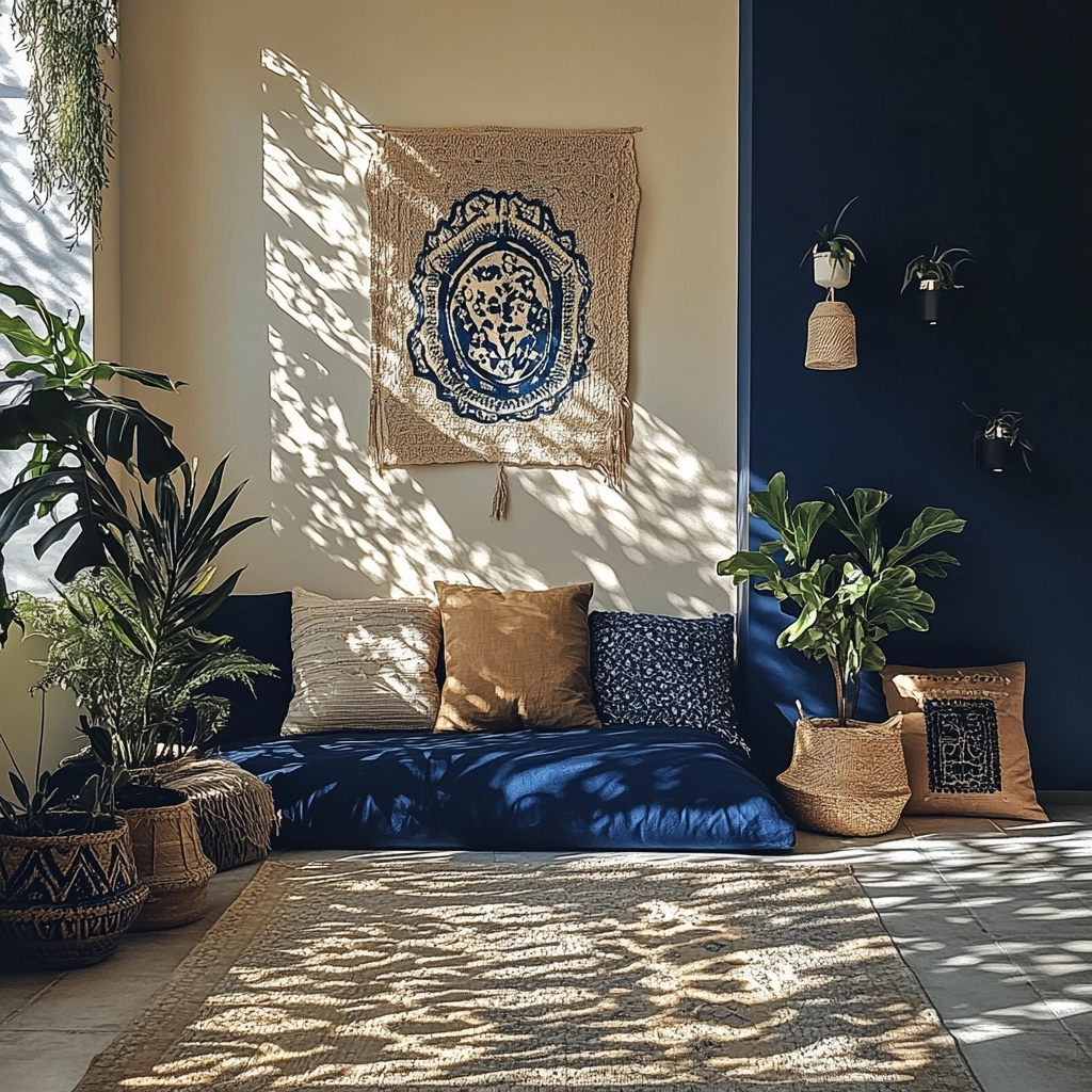 navy blue and beige bedroom 12
