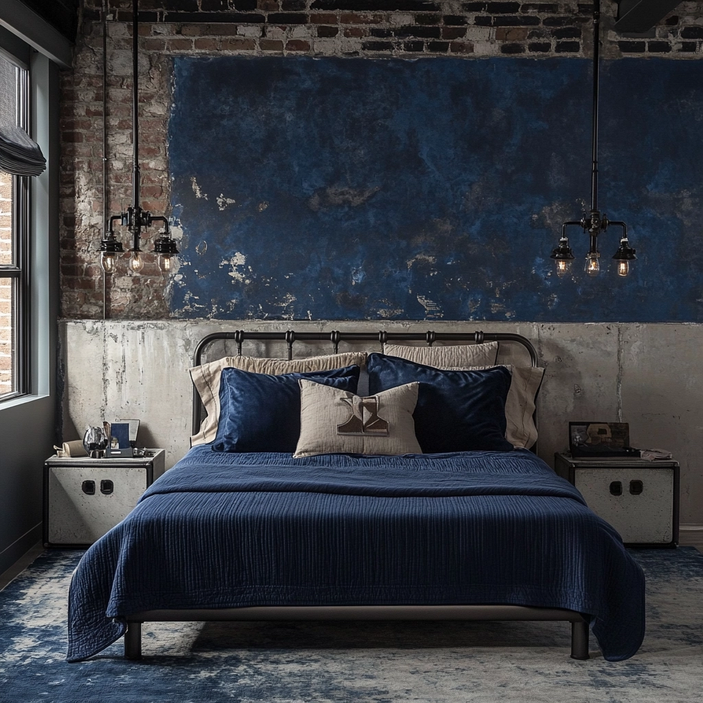 navy blue and beige bedroom 13