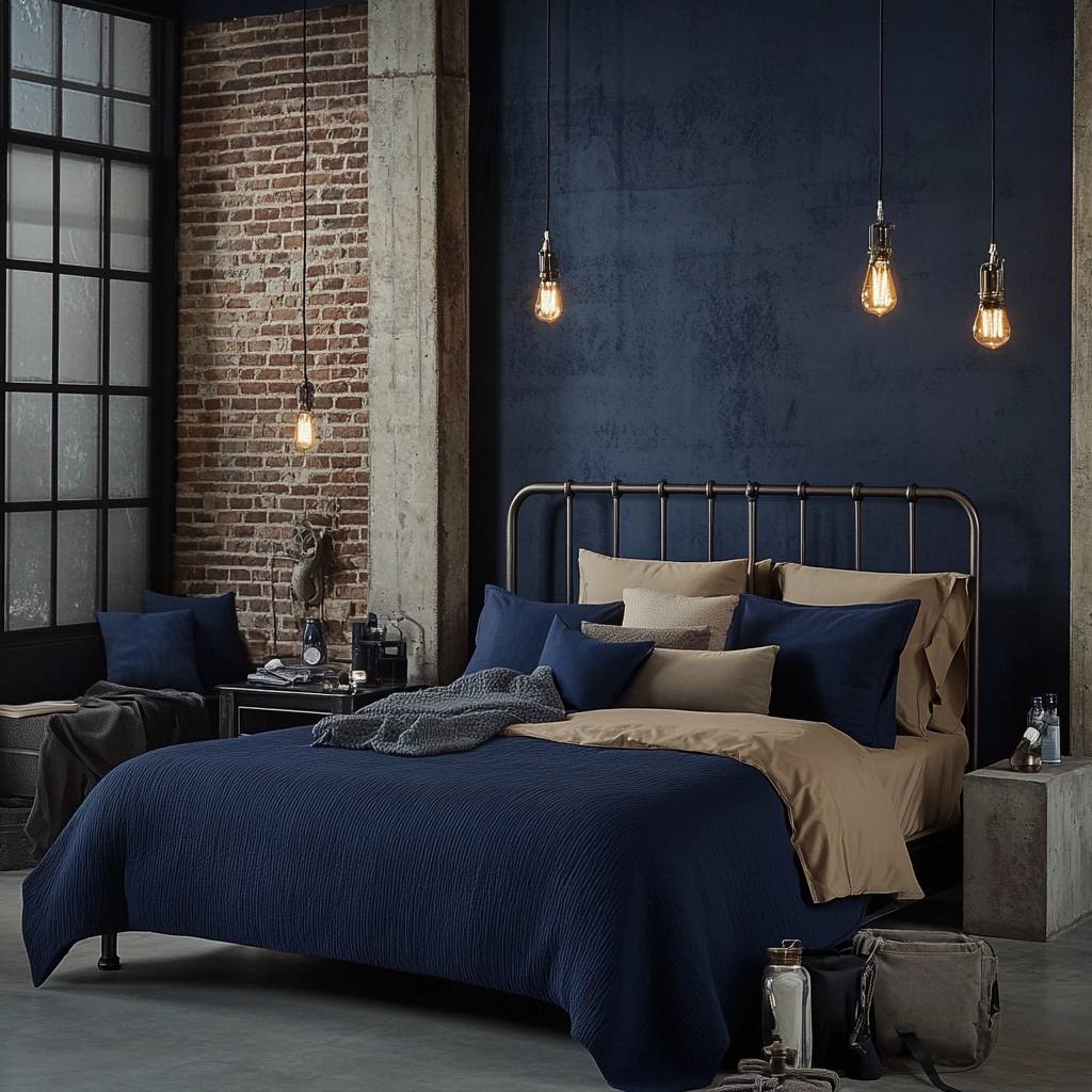 navy blue and beige bedroom 14