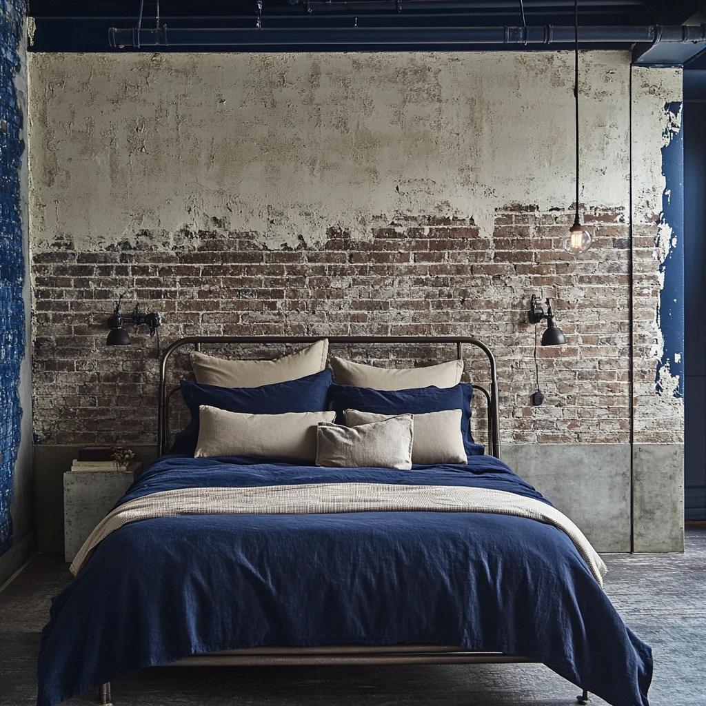navy blue and beige bedroom 15