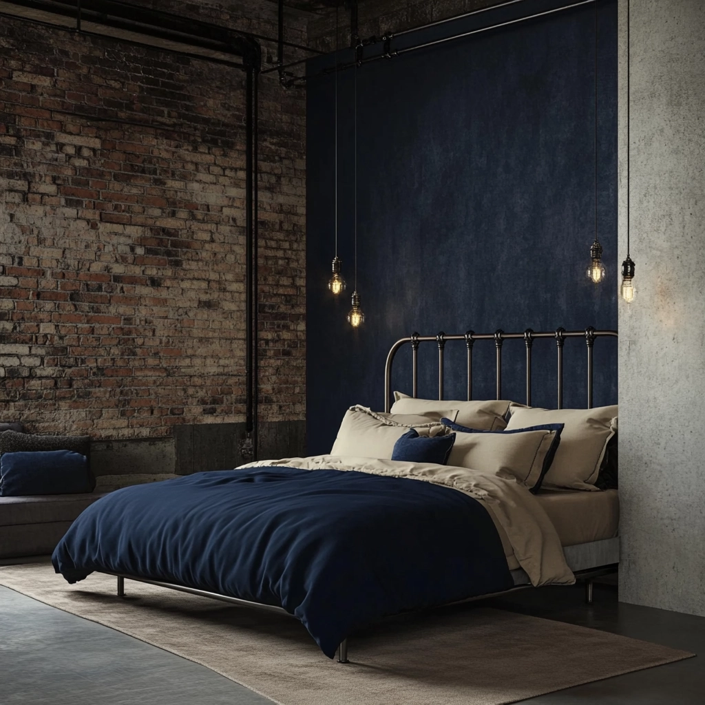 navy blue and beige bedroom 16
