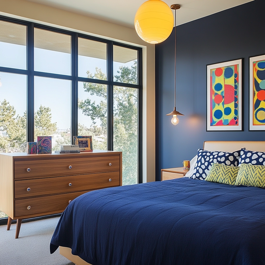 navy blue and beige bedroom 17