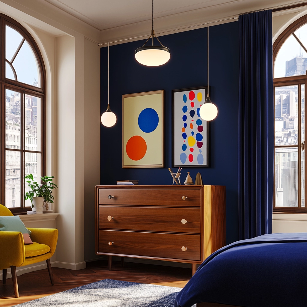 navy blue and beige bedroom 18