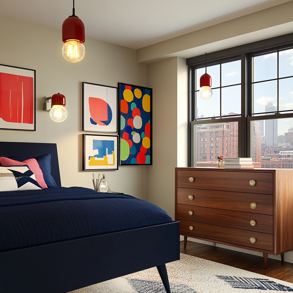 navy blue and beige bedroom 19
