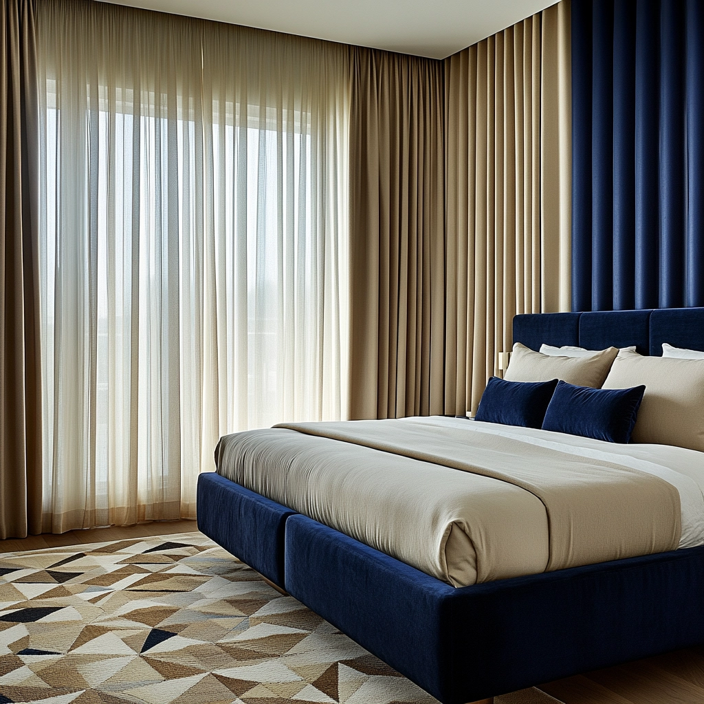 navy blue and beige bedroom 2