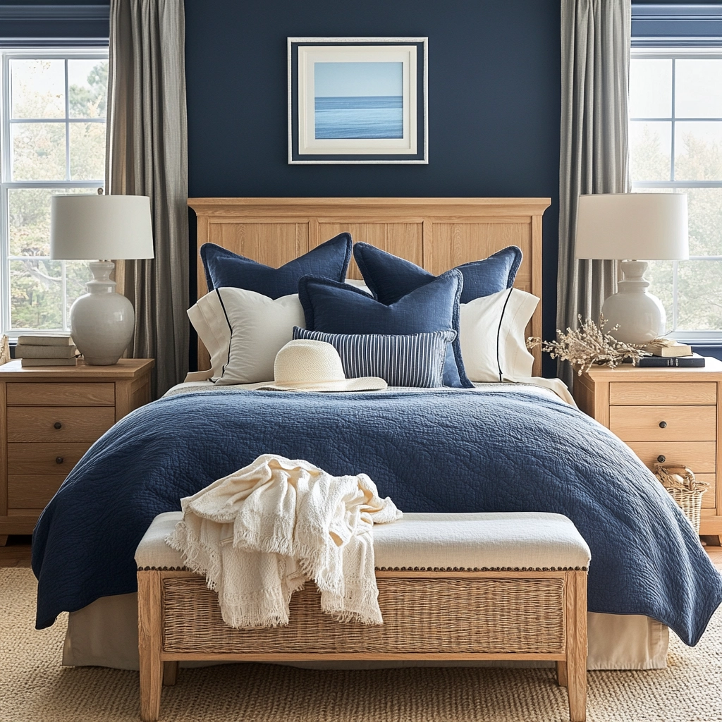 navy blue and beige bedroom 21