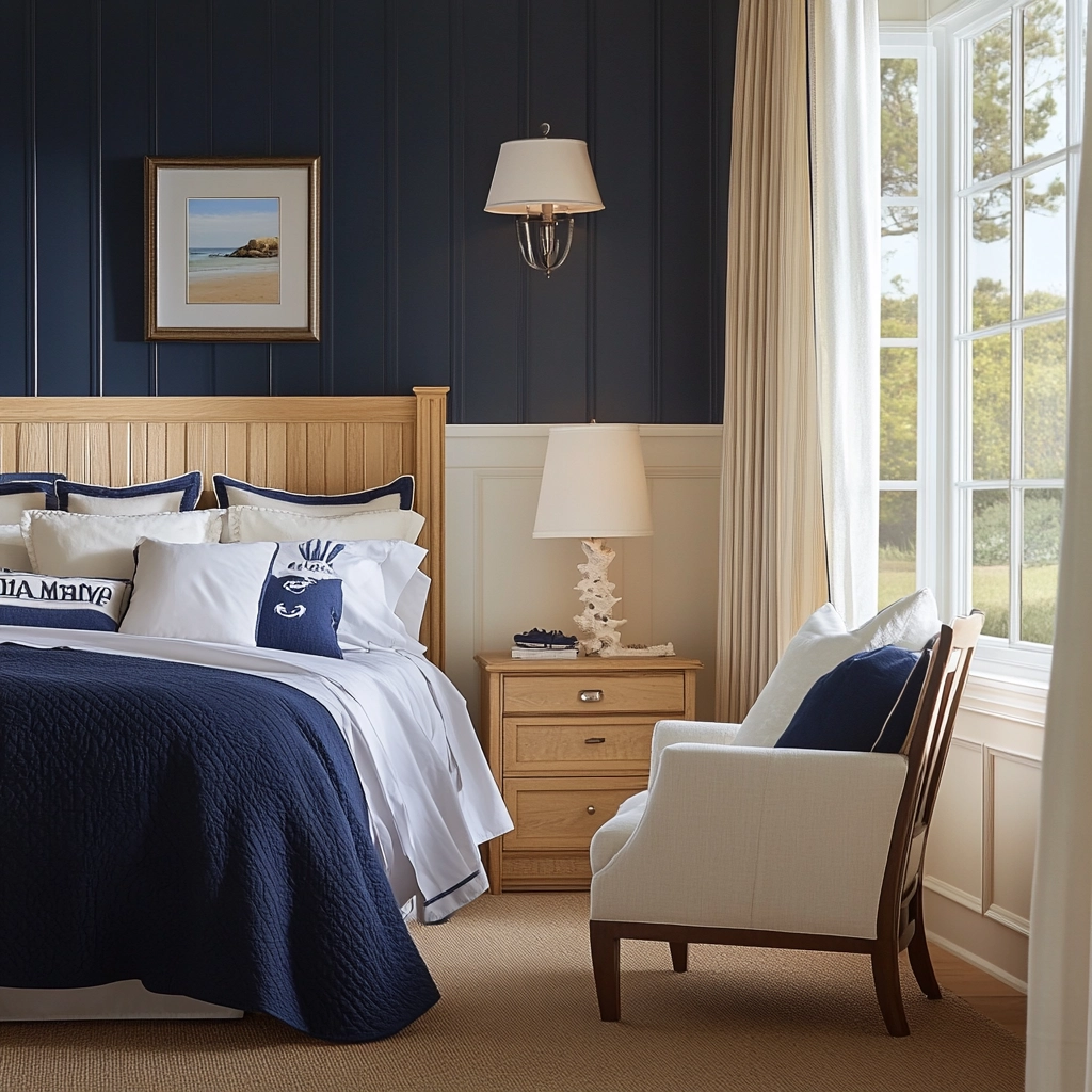 navy blue and beige bedroom 23