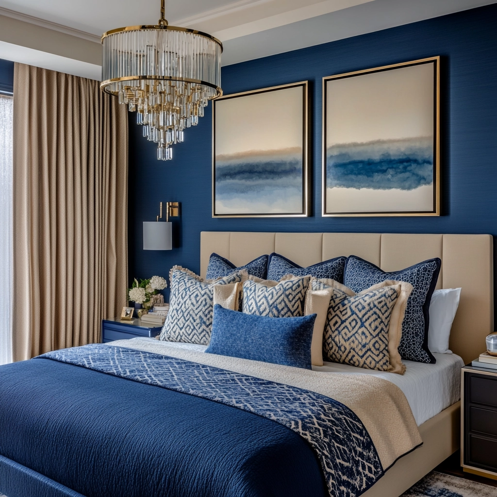 navy blue and beige bedroom 25