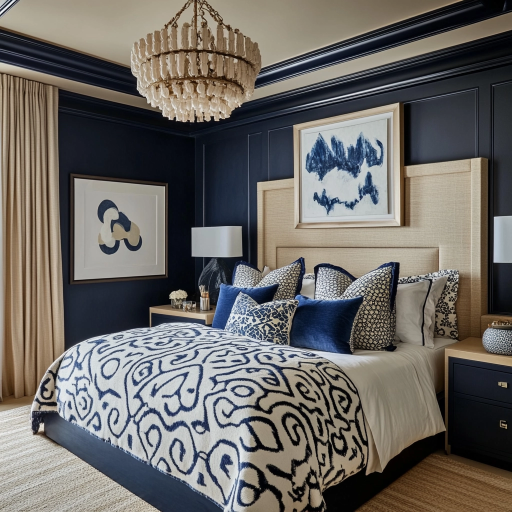 navy blue and beige bedroom 26