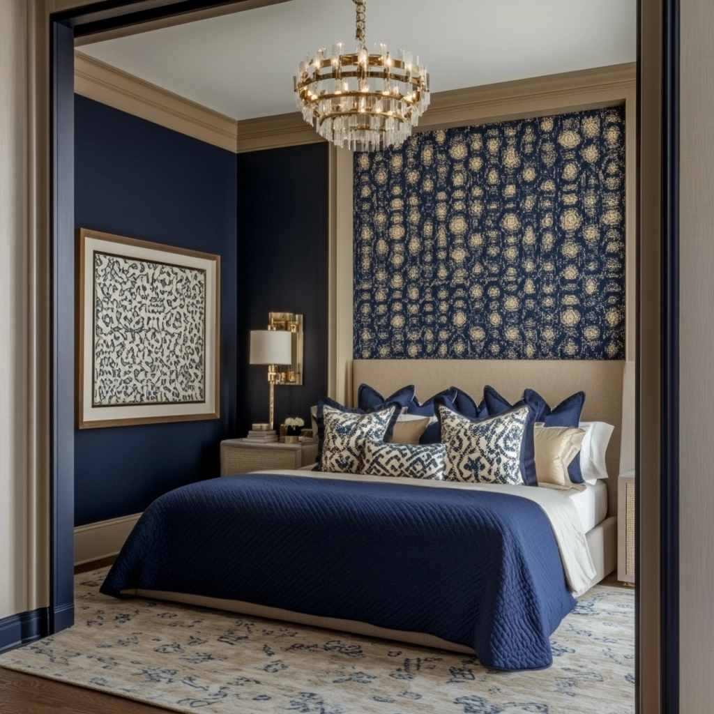 navy blue and beige bedroom 27