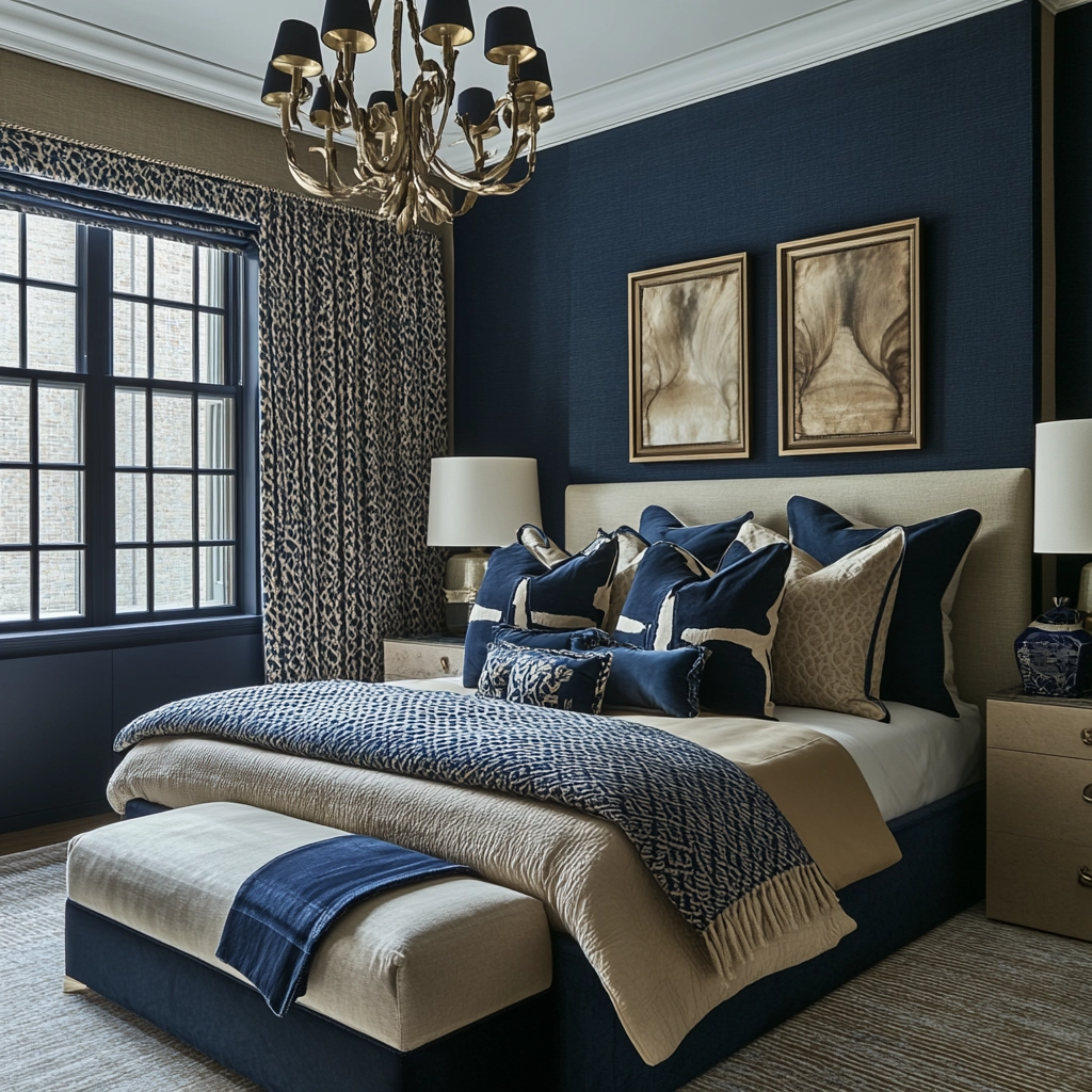 navy blue and beige bedroom 28