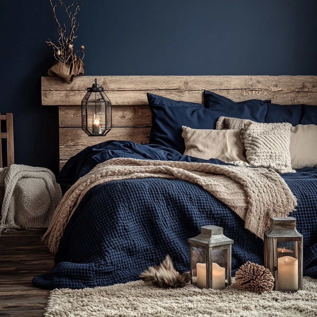 navy blue and beige bedroom 29