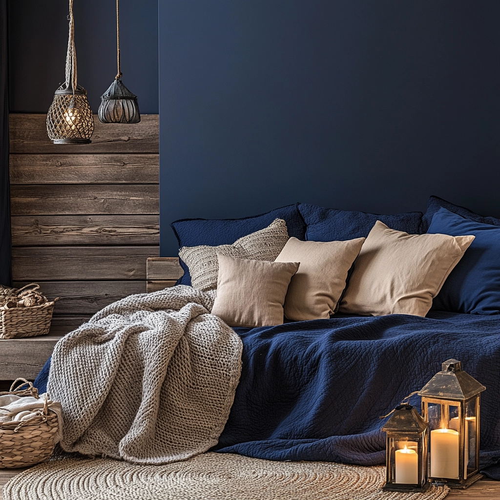 navy blue and beige bedroom 30