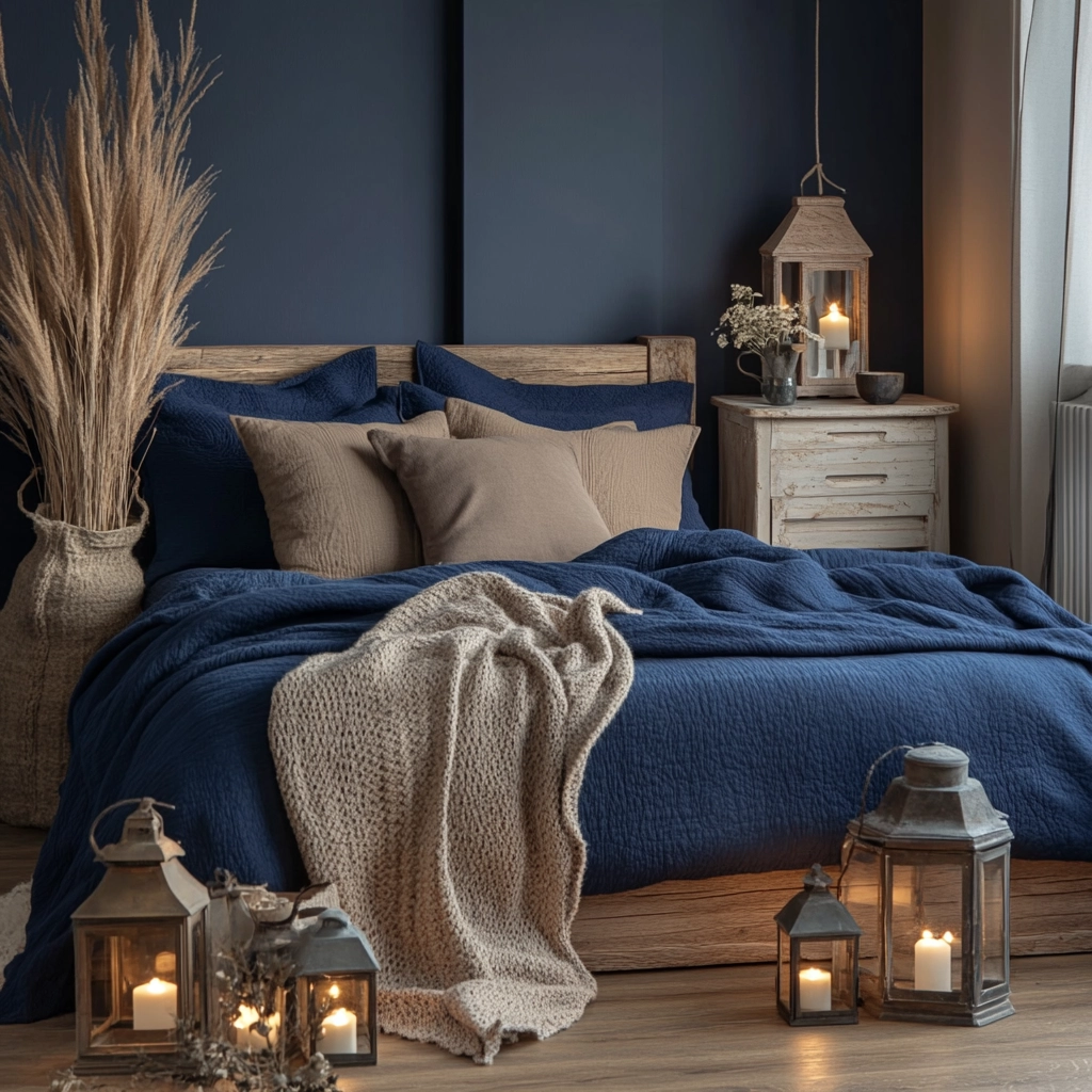 navy blue and beige bedroom 31